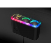 日本 KASHIMURA 汽車用幻彩7色RBG一拖二點煙器一拖二USB充電器分插帶線