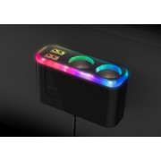 日本 KASHIMURA 汽車用幻彩7色RBG一拖二點煙器一拖二USB充電器分插帶線