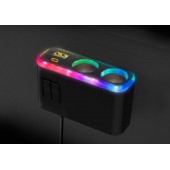 日本 KASHIMURA 汽車用幻彩7色RBG一拖二點煙器一拖二USB充電器分插帶線
