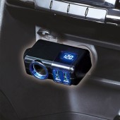 日本 SEIWA 汽車用12V一拖二USB一拖一點煙器分插4.8A電壓顯示直插
