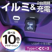 日本 SEIWA 汽車用一開二 USB充電 10色燈 彩色燈 氣氛燈 LED 裝飾燈 TYPE-C x2