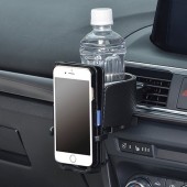 日本 SEIWA 汽車用銀黑出風口杯架+手機架電話座